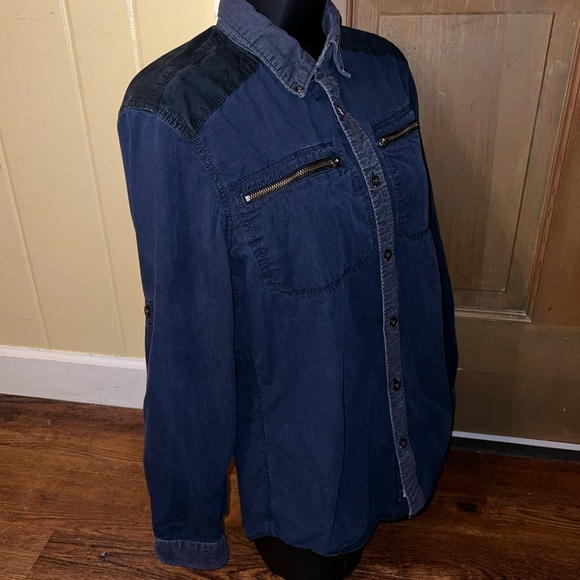 DNKY Navy Blue Vintage Button Up Long Sleeve Corduroy Accent Shirt Jacket Size S - Picture 3 of 11